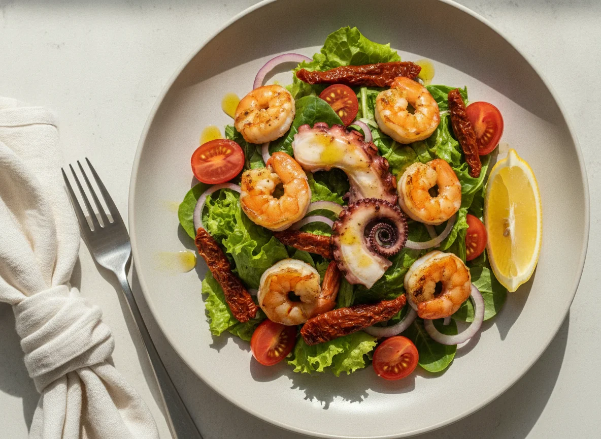 Meeresfrüchtesalat mit Garnelen und Oktopus photo