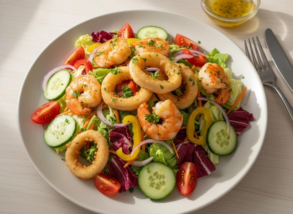 Meeresfrüchteteller mit Salat photo
