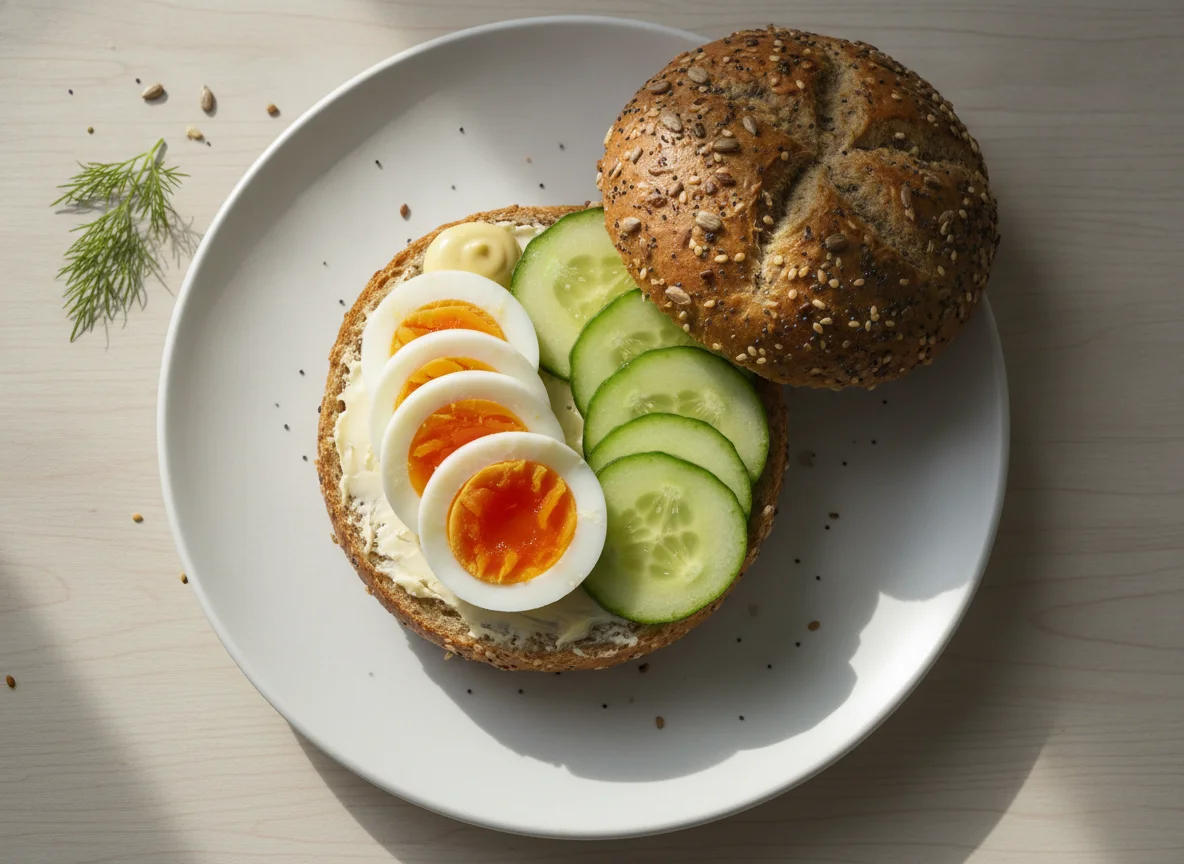 Mehrkornbrötchen mit Ei und Gurke photo