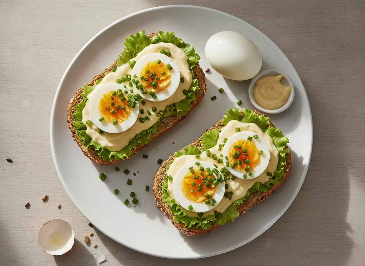 Mehrkornbrötchen mit Ei photo