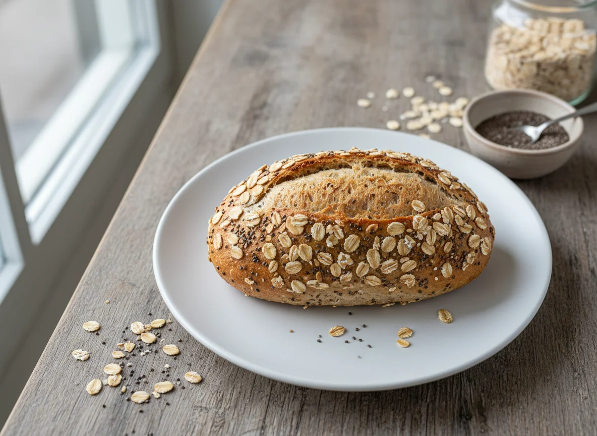 Mehrkornbrötchen mit Haferflocken und Chiasamen photo