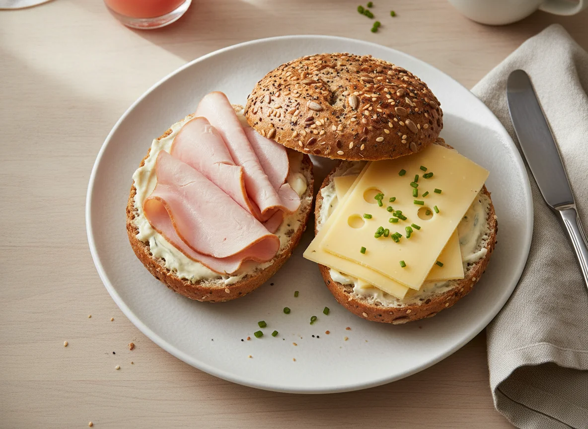 Mehrkornbrötchen mit Putenbrust und Käse photo