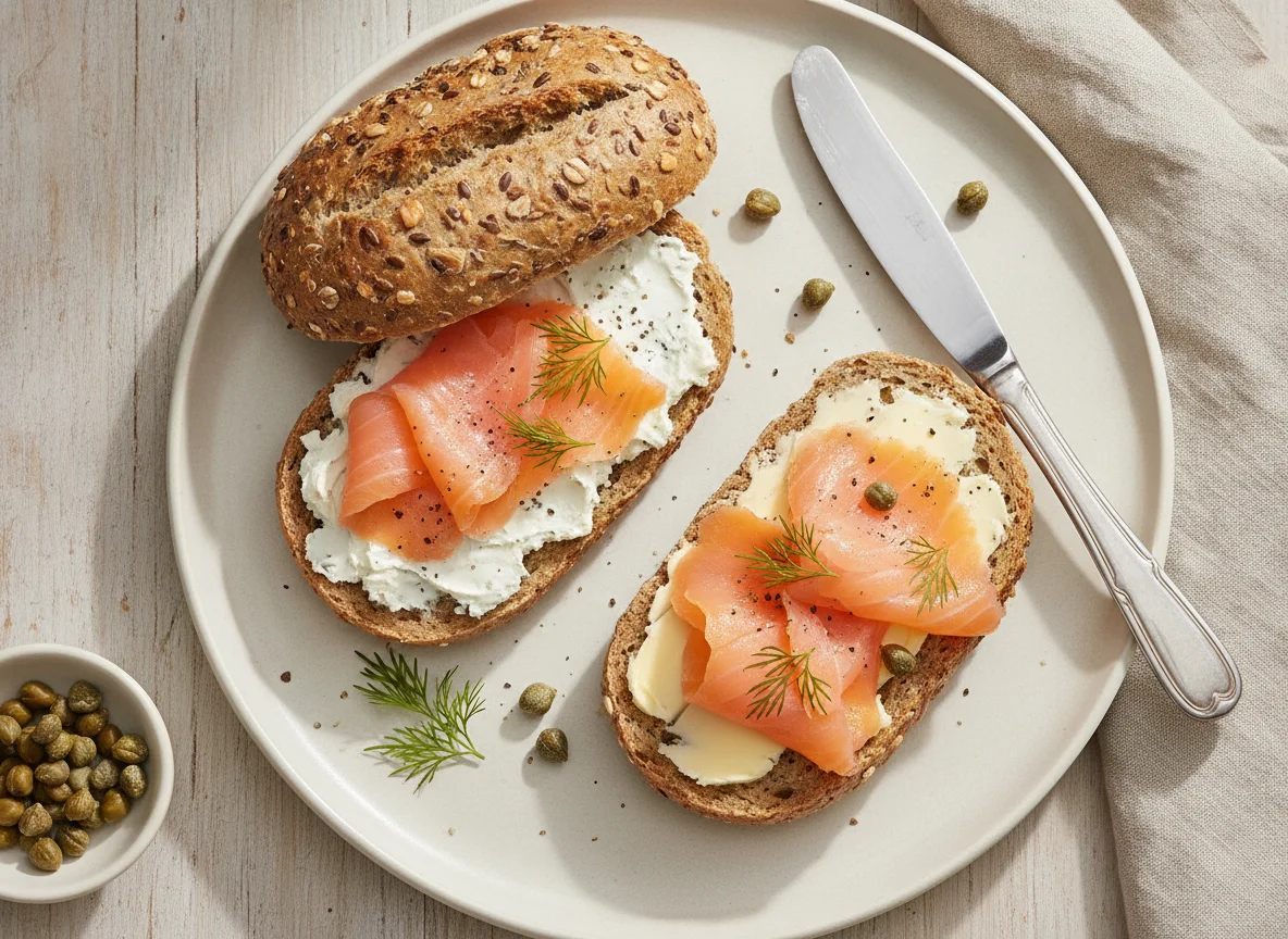 Mehrkornbrötchen mit Räucherlachs photo