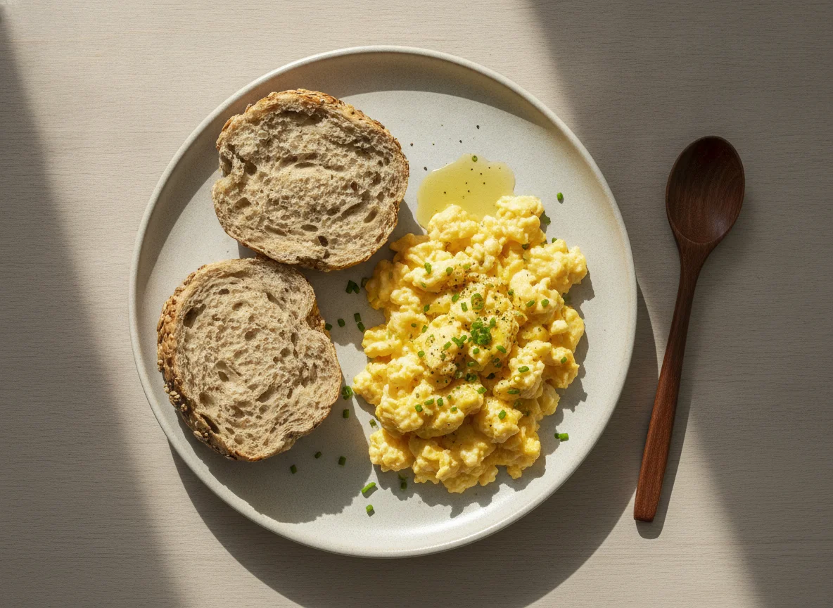 Mehrkornbrötchen mit Rührei photo