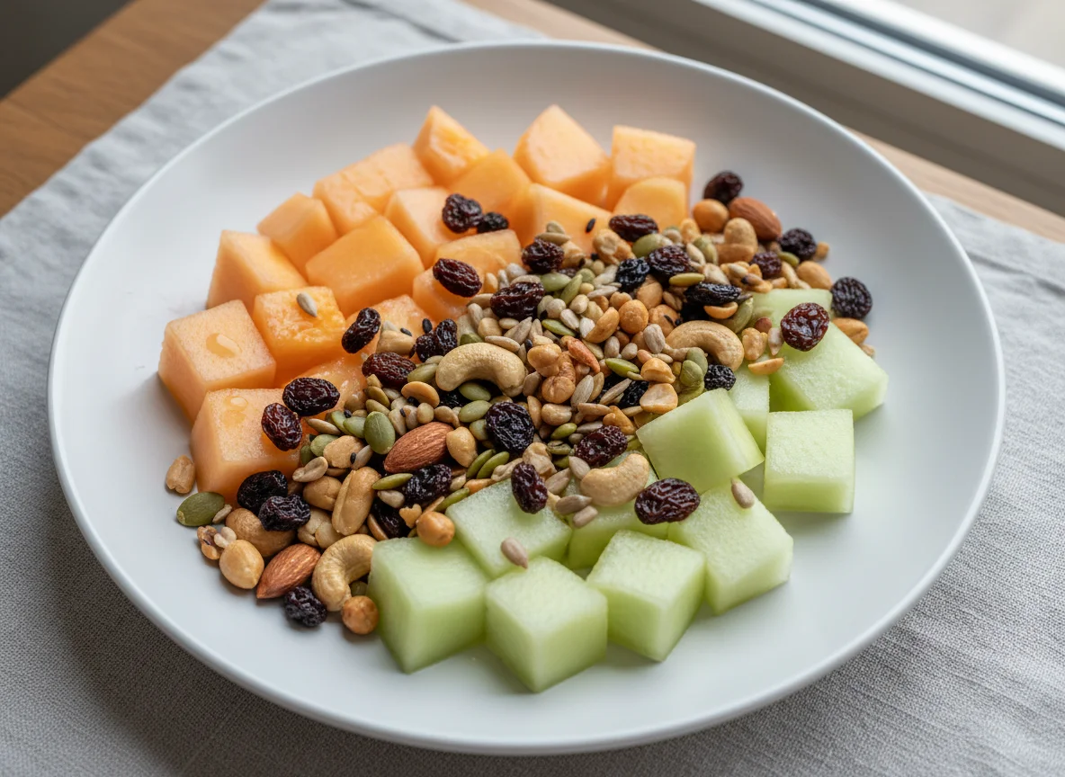 Melone und Studentenfutter photo