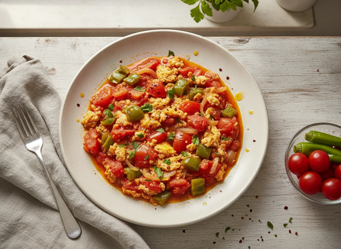 Menemen (Türkisches Rührei mit Paprika und Tomaten) photo