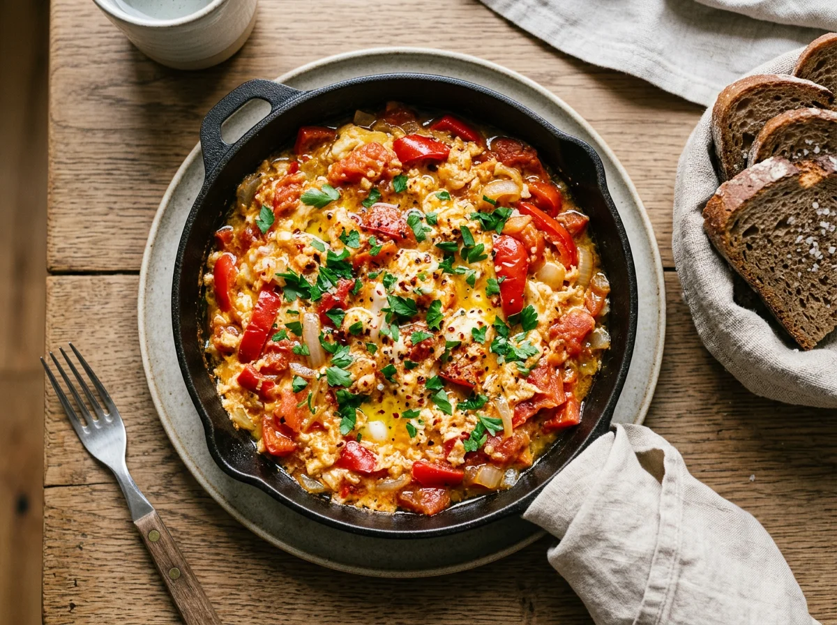 Menemen (Türkisches Rührei mit Tomaten und Paprika) photo
