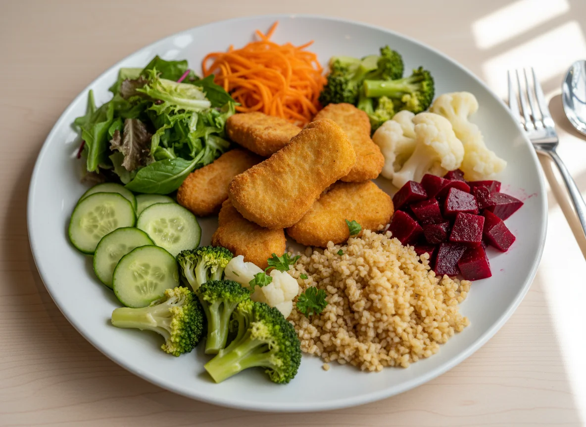 Mensa-Teller mit Nuggets und Beilagen photo