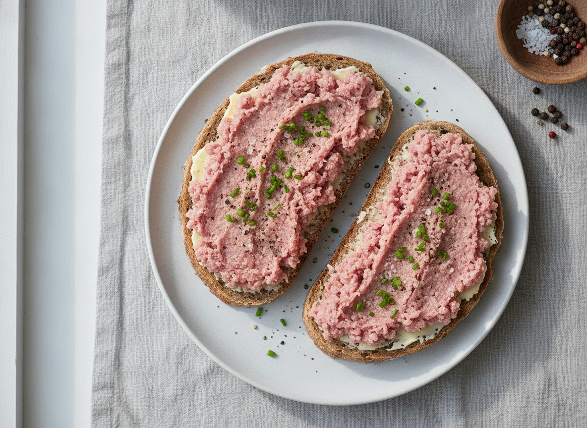 Mettbrötchen auf Graubrot photo