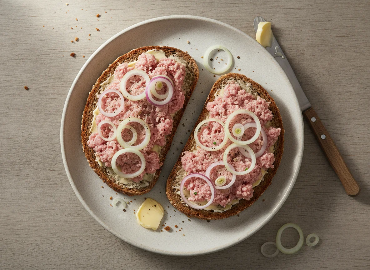 Mettbrötchen auf Vollkornbrot photo