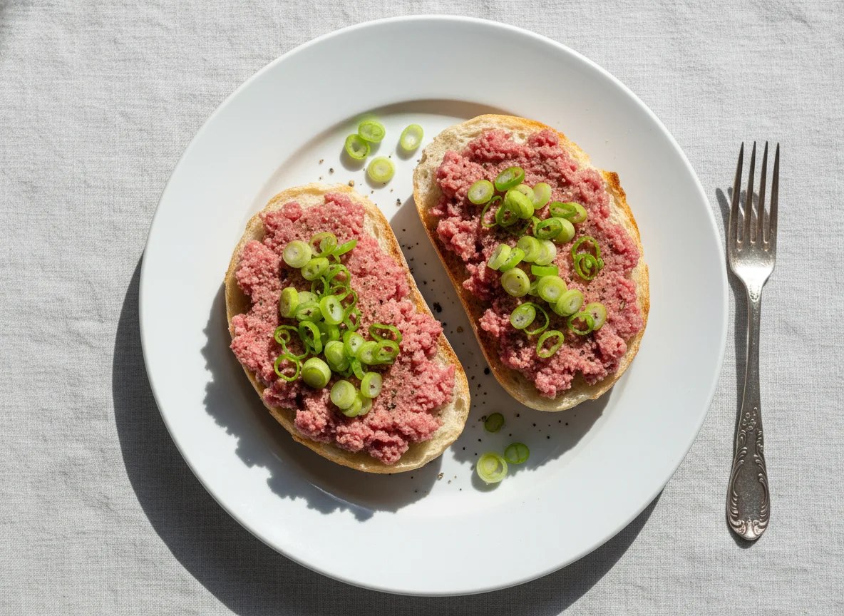 Mettbrötchen mit Frühlingszwiebeln photo