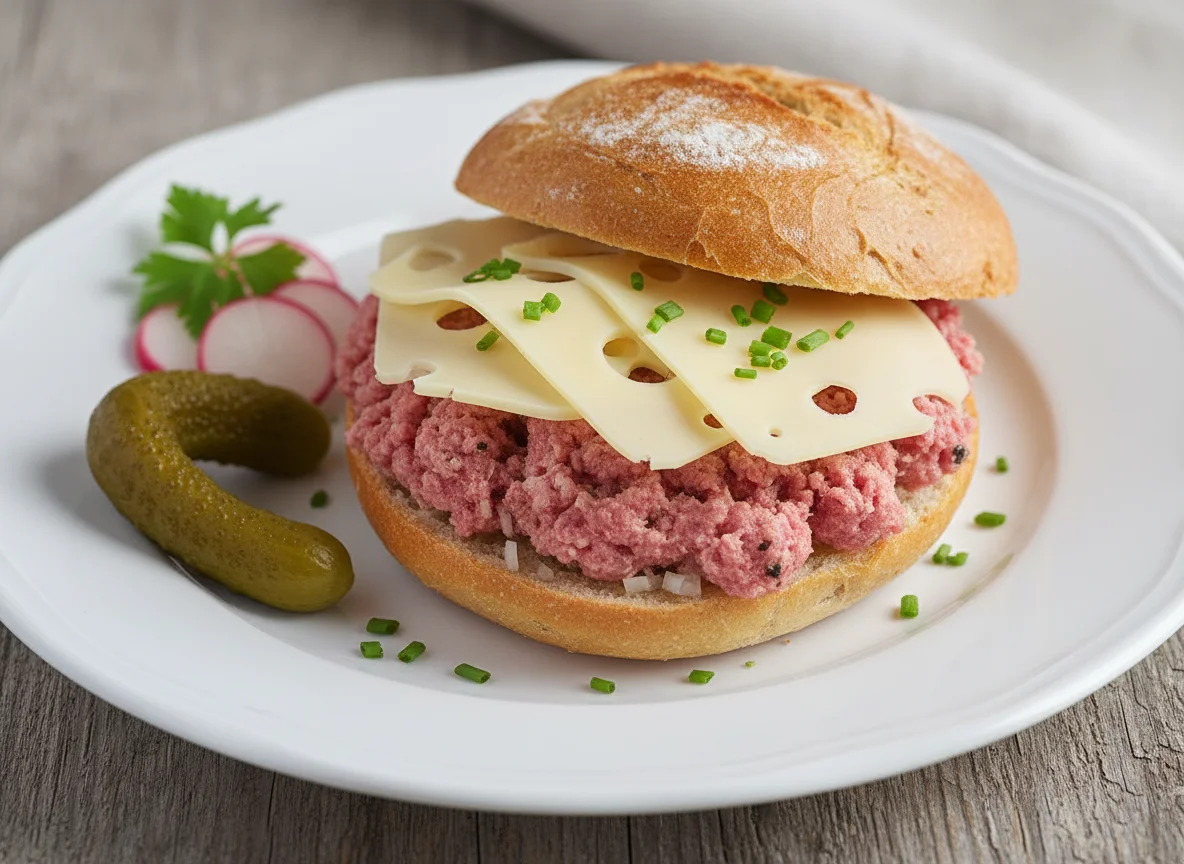 Mettbrötchen mit Käse photo