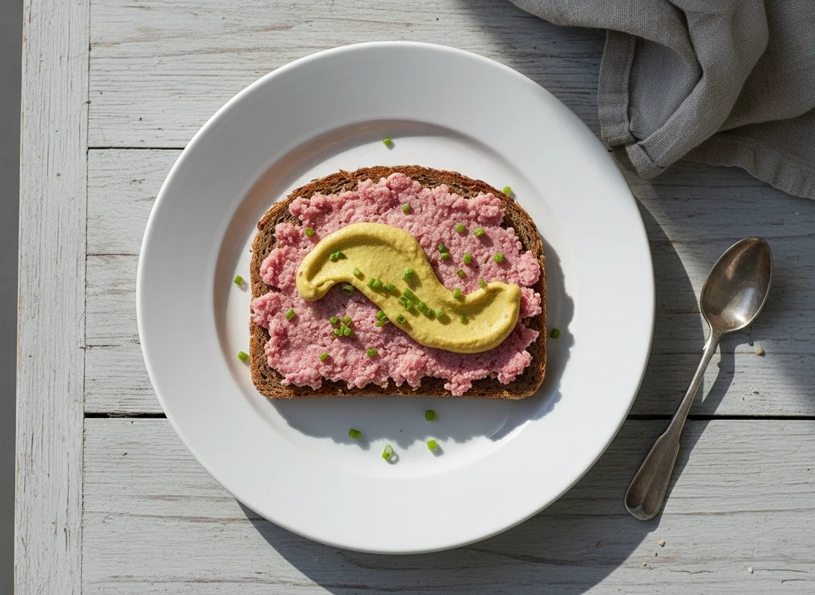 Mettbrötchen mit Senf photo