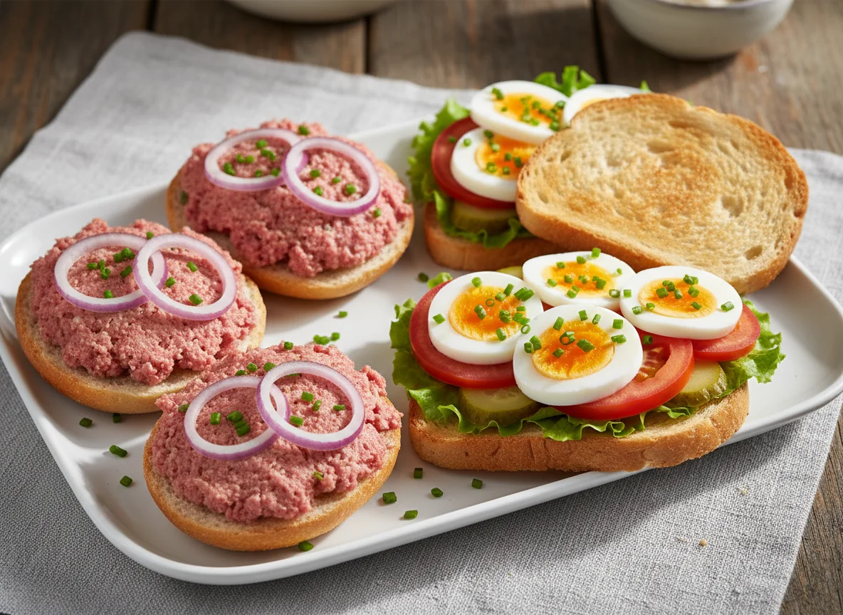 Mettbrötchen und Eierbrot photo