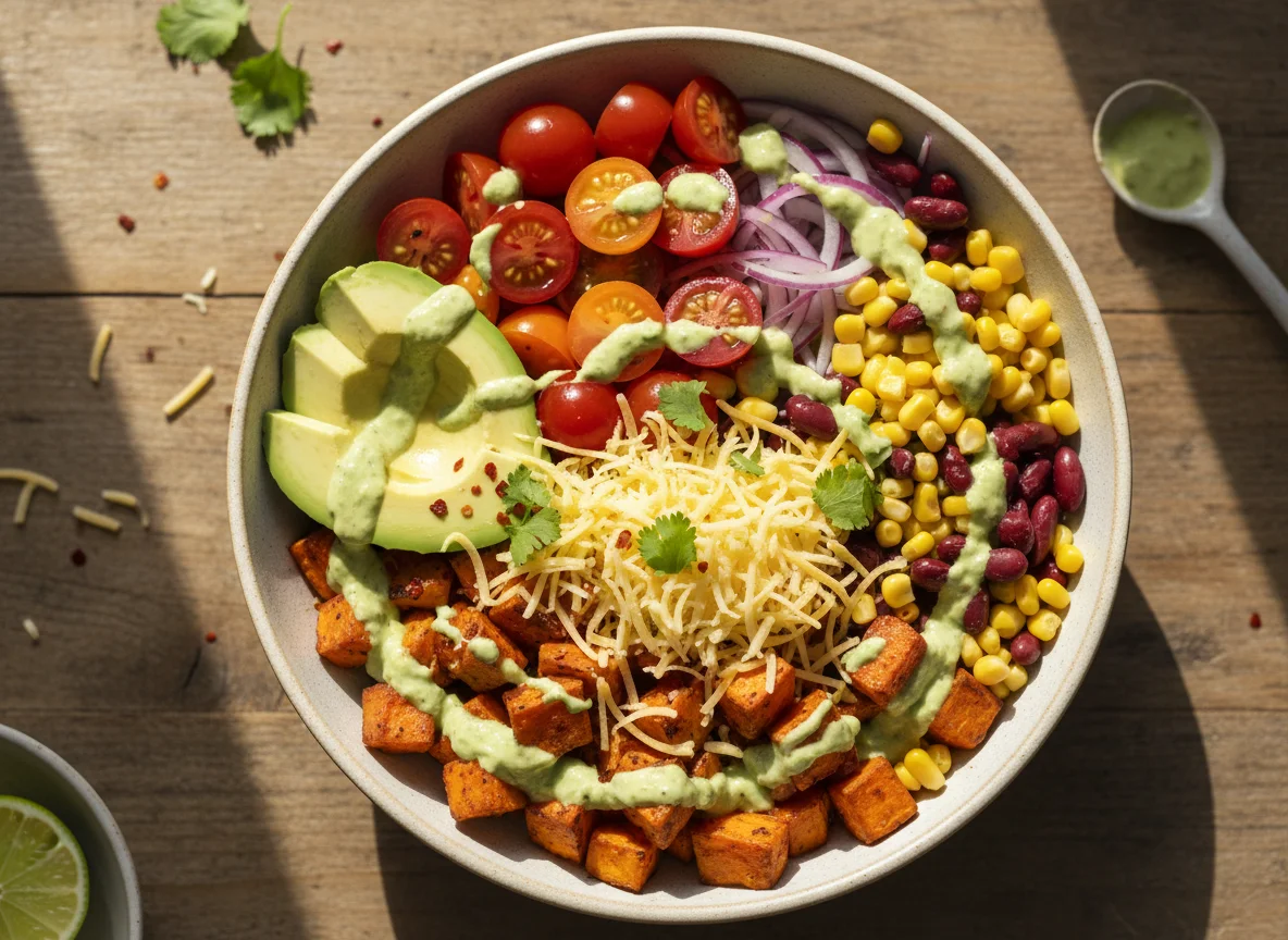 Mexikanische Bowl mit Avocado und Käse photo