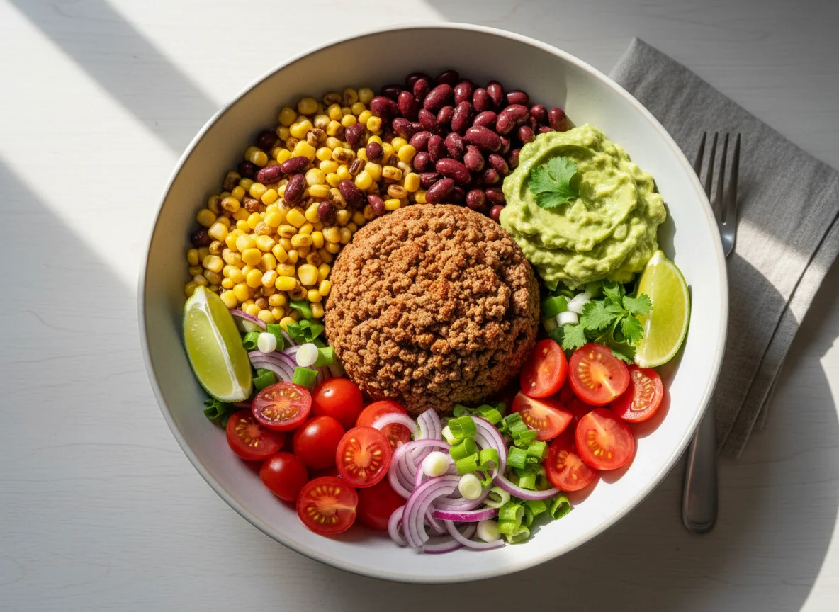 Mexikanische Bowl mit Rindfleisch und Mais photo