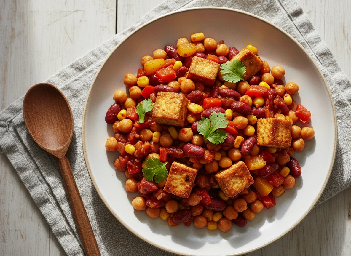 Mexikanische Pfanne mit Kichererbsen und Tofu photo
