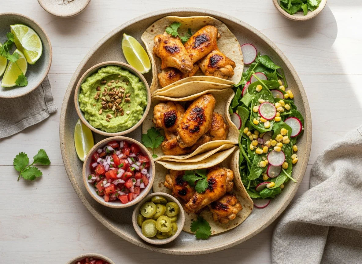 Mexikanische Platte mit Tacos und Beilagen photo