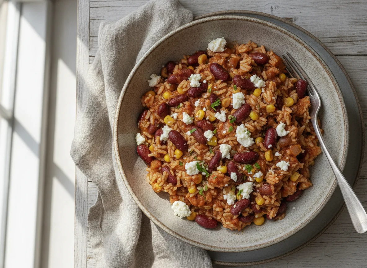 Mexikanische Reispfanne mit Feta photo