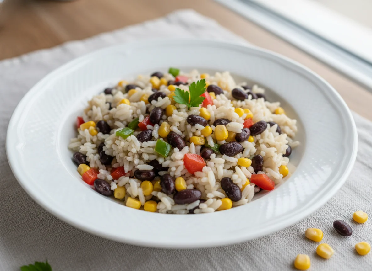 Mexikanischer Reis mit Bohnen und Mais photo