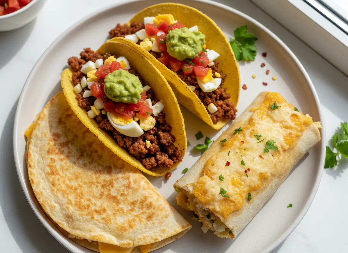 Mexikanisches Gericht mit Tacos und Quesadilla photo