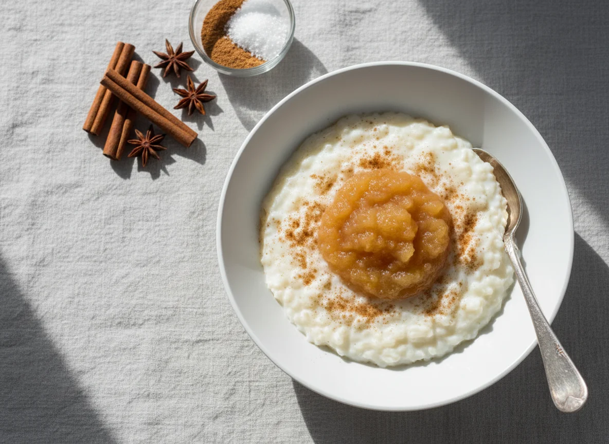 Milchreis mit Apfelmus und Zimt photo