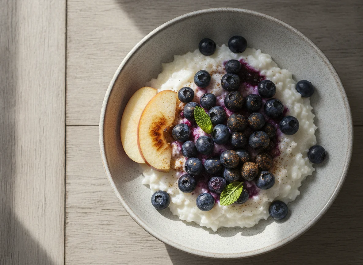 Milchreis mit Blaubeeren photo