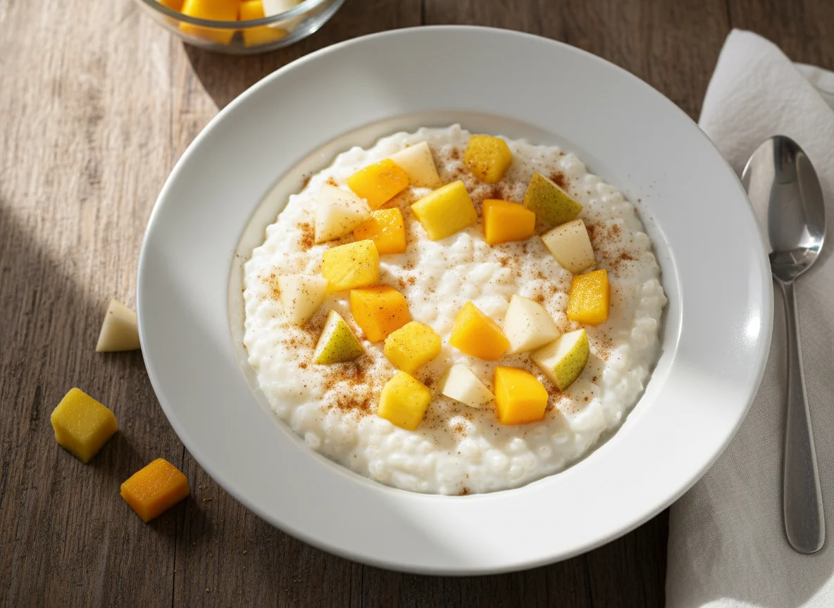 Milchreis mit Fruchtstücken photo