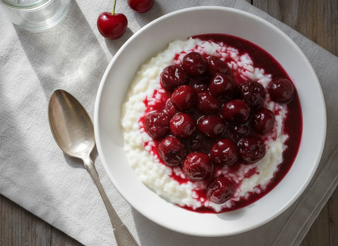 Milchreis mit heißen Kirschen photo