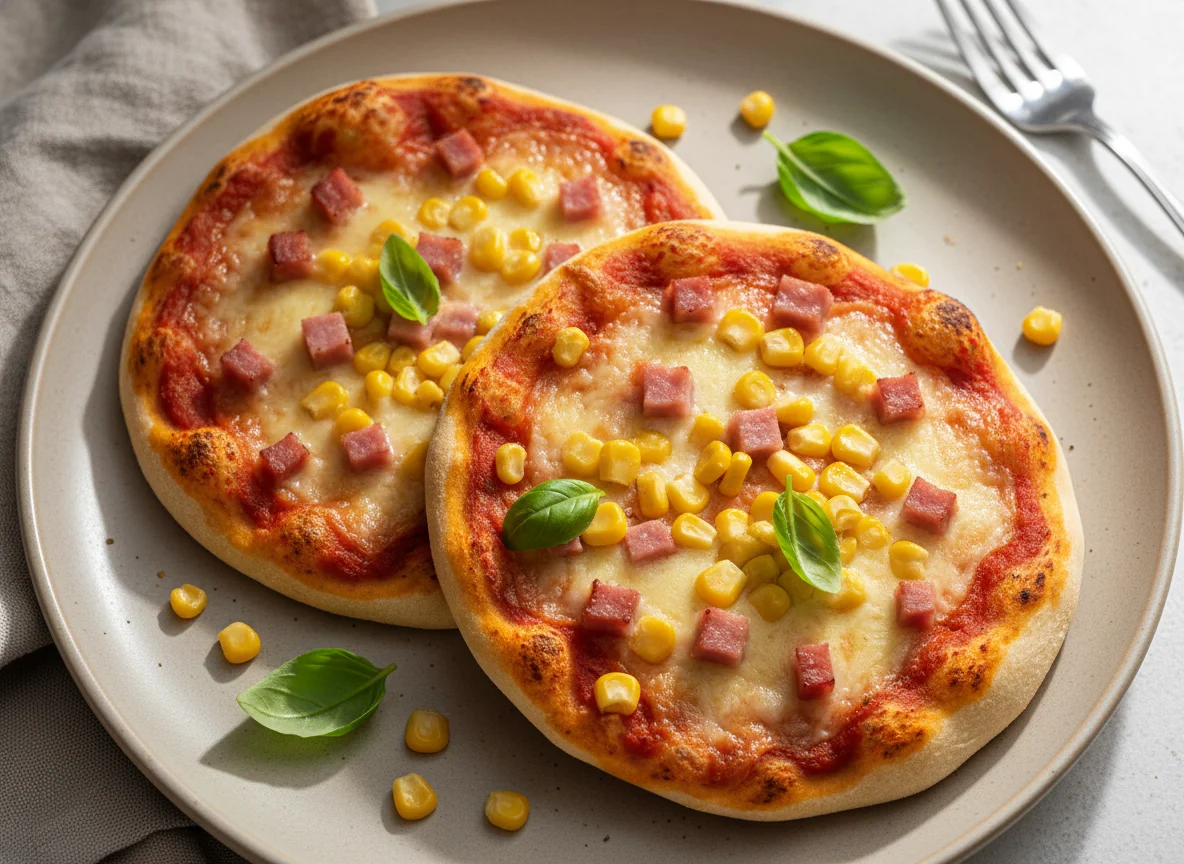 Mini-Pizza mit Mais und Schinken photo