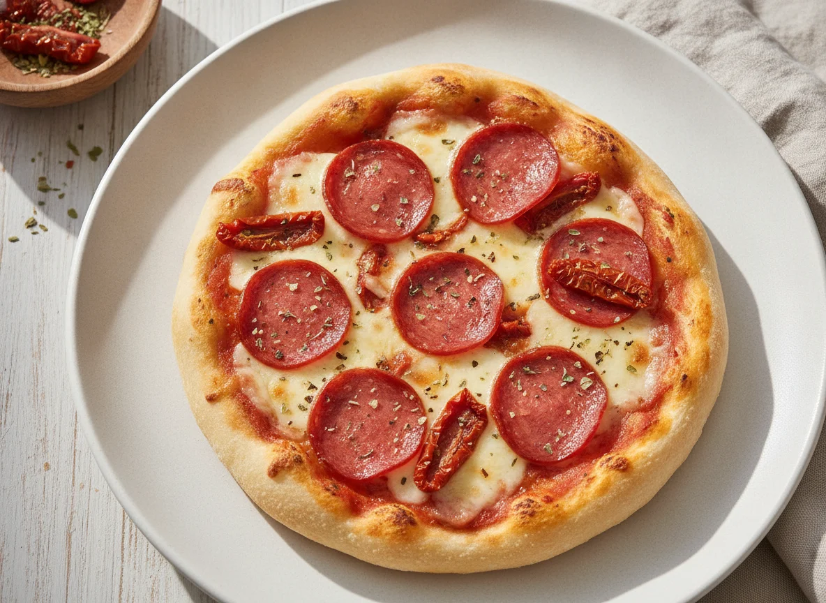 Mini-Pizza mit Mozzarella und Peperoni photo
