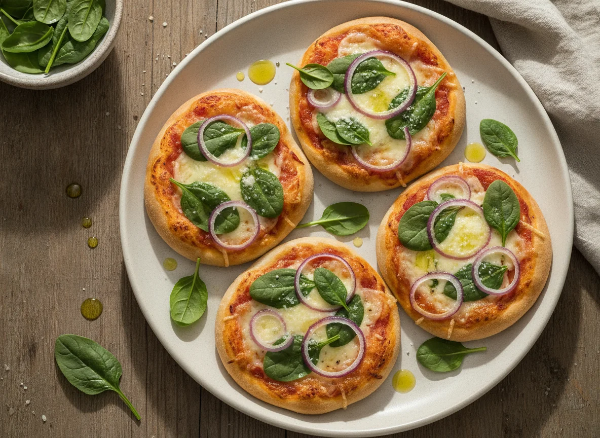 Mini-Pizza mit Spinat und Käse photo