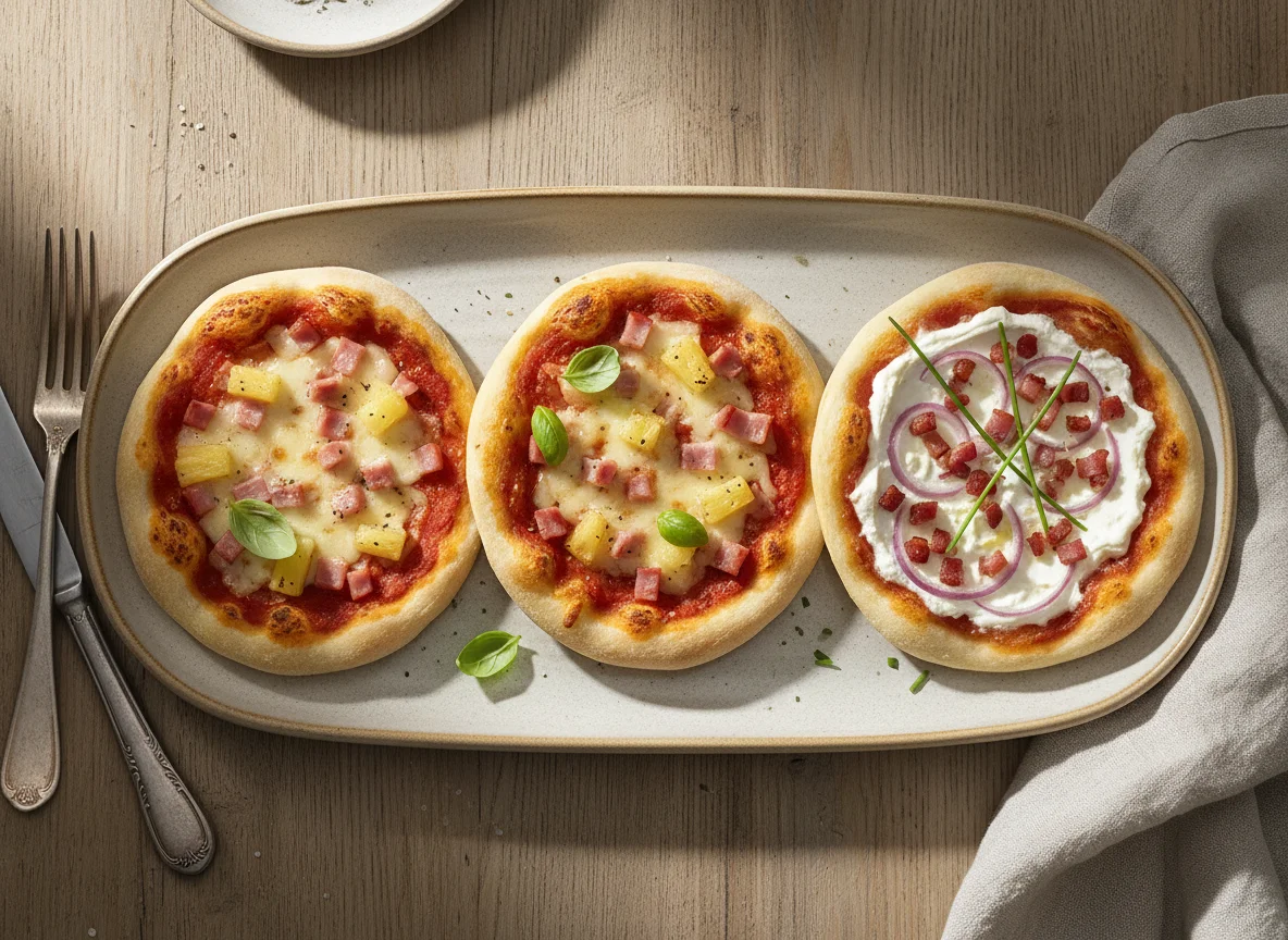 Mini-Pizzen (Hawaii und Flammkuchen-Art) photo