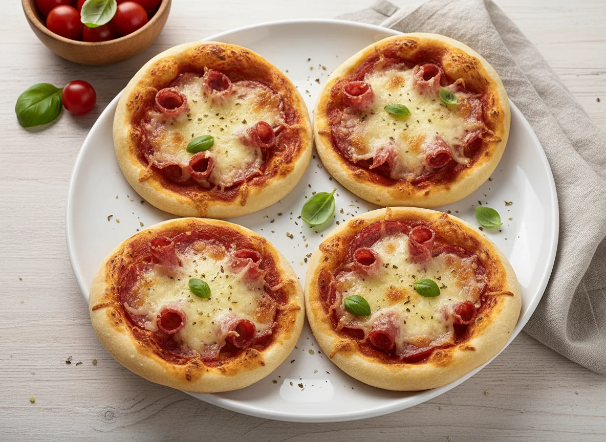 Mini-Pizzen mit Salami und Käse photo