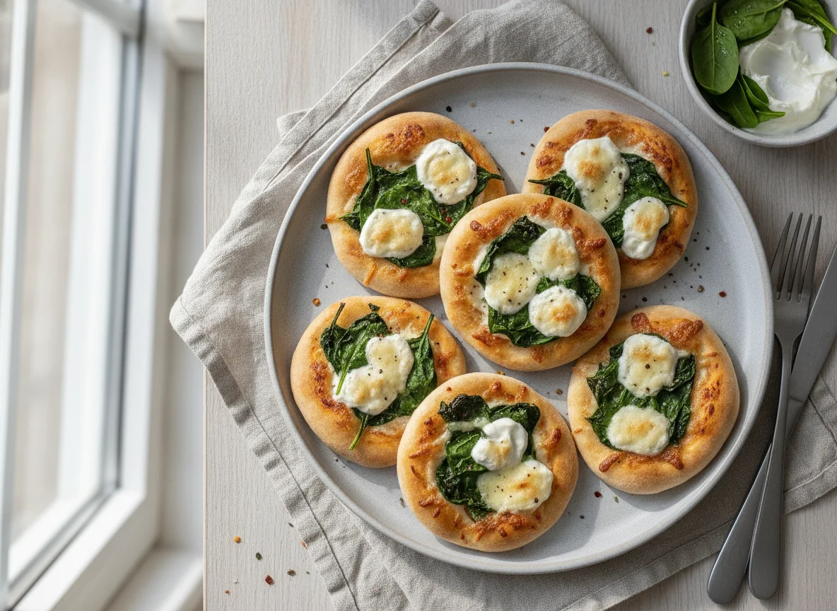 Mini-Pizzen mit Spinat und Käse photo