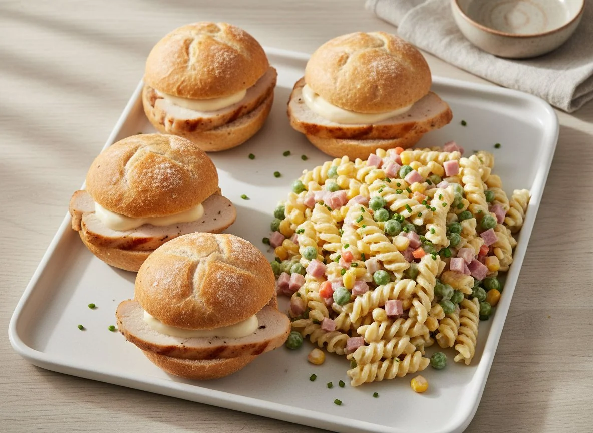 Mini-Sandwiches und Nudelsalat photo