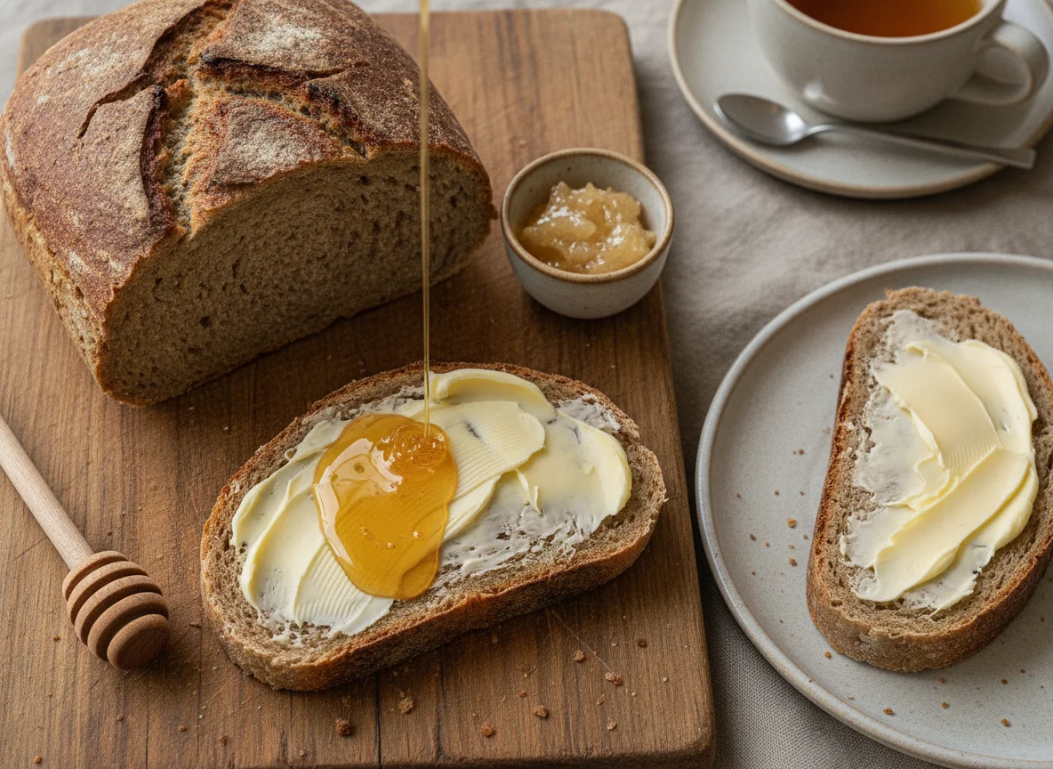 Mischbrot mit Butter und Honig photo