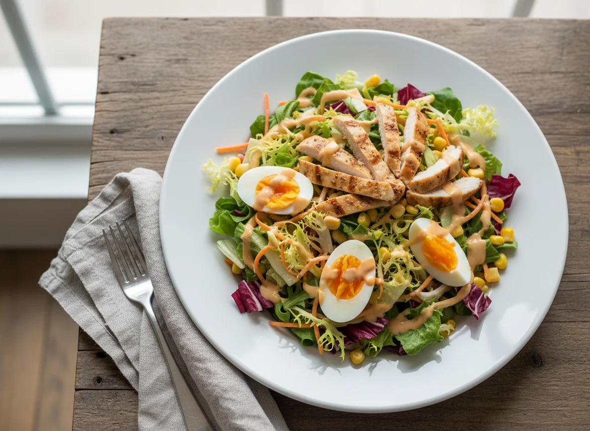 Mischsalat mit Poulet und Ei photo