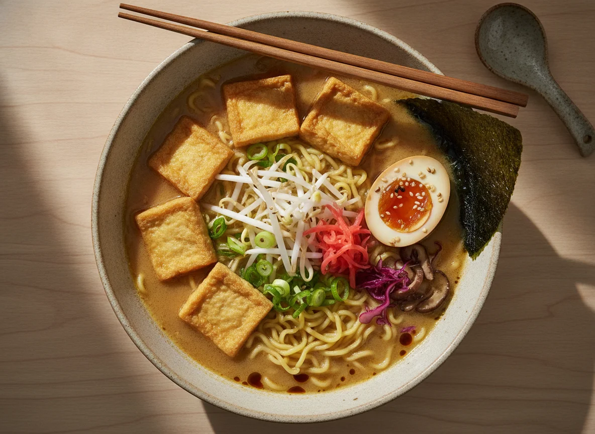 Miso Ramen mit Tofu und Ei photo