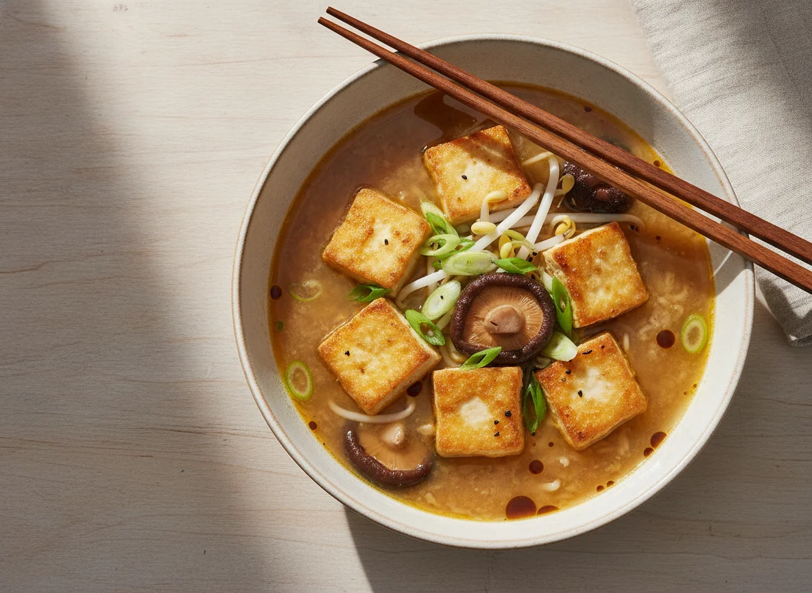 Miso-Suppe mit Tofu und Frühlingszwiebeln photo