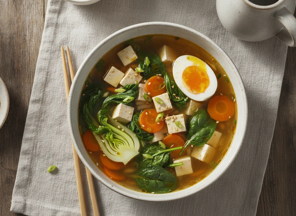 Miso-Suppe mit Tofu und Gemüse photo