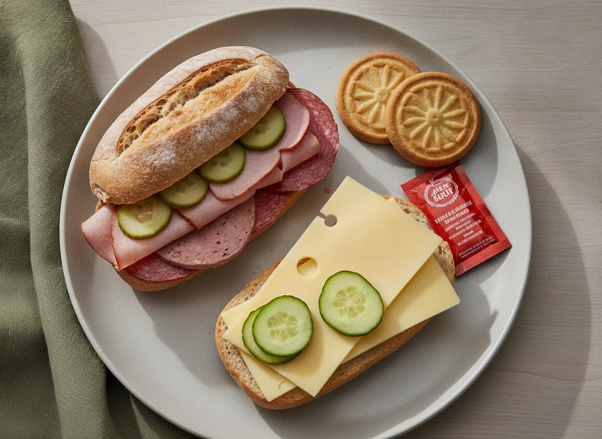 Mittagsbox mit Brötchen und Snacks photo