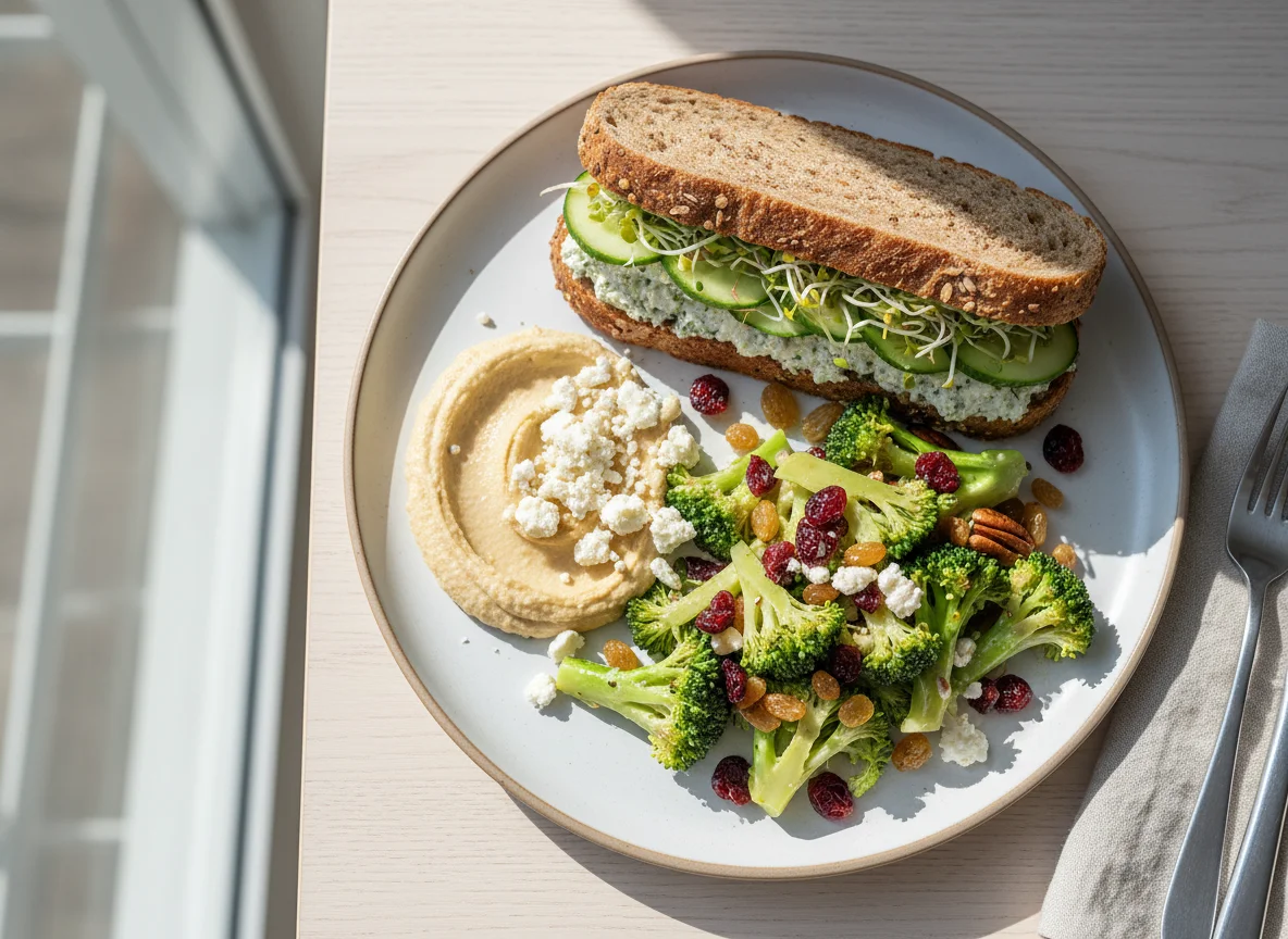 Mittagsplatte mit Sandwich und Brokkolisalat photo