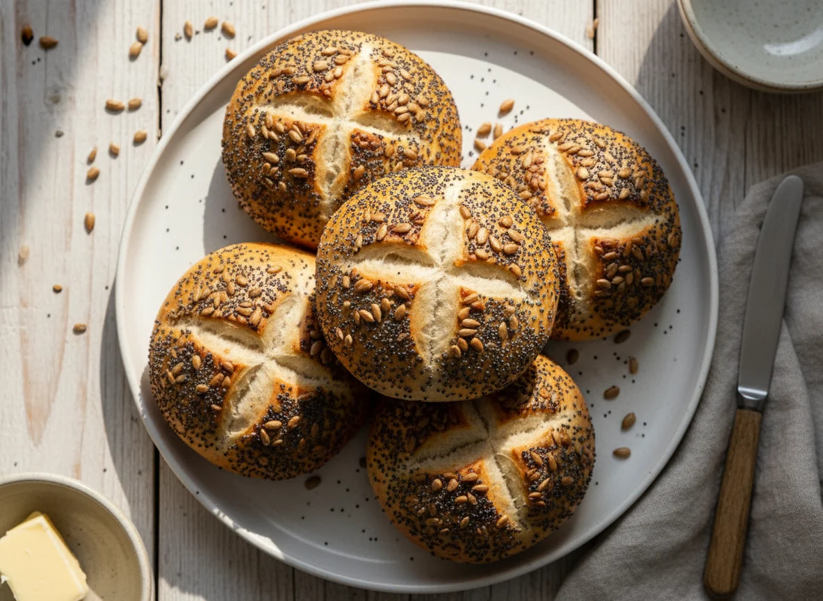 Mohn- und Sonnenblumenkernbrötchen photo