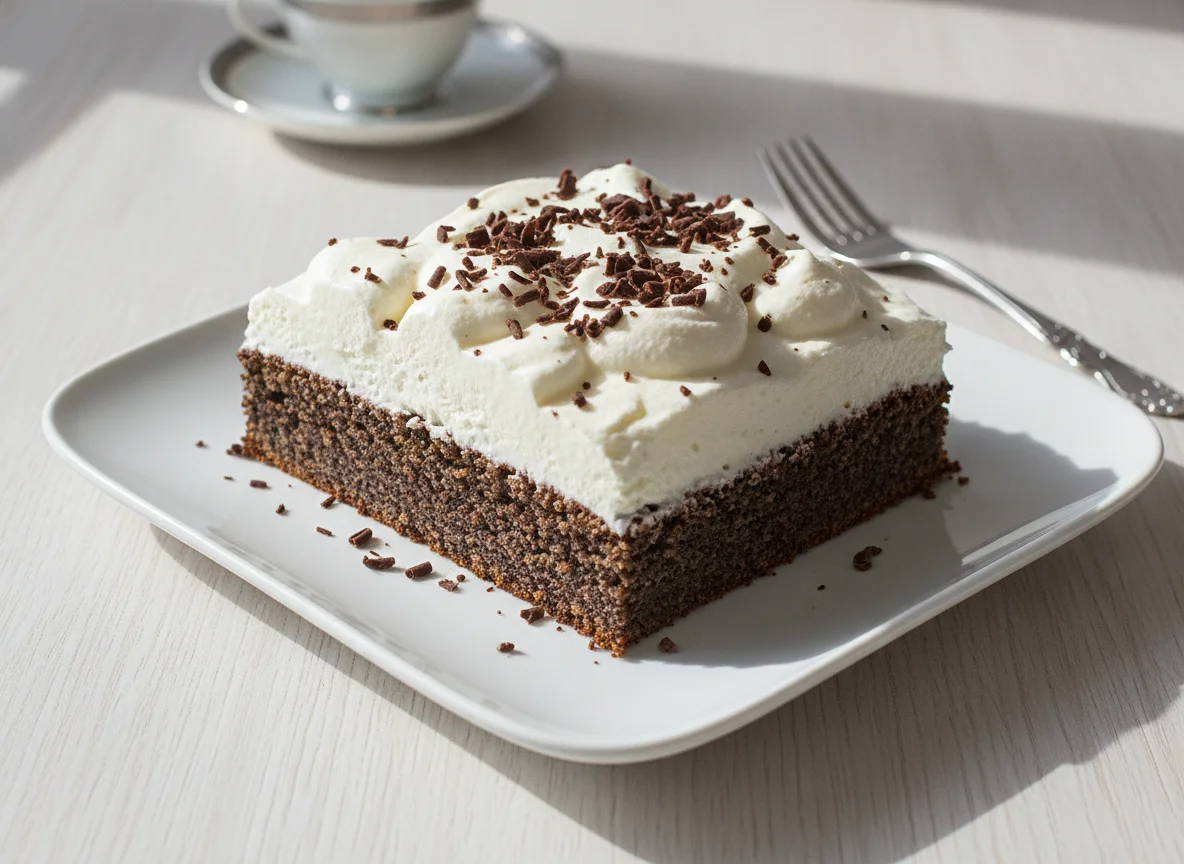 Mohnkuchen mit Sahnehaube photo