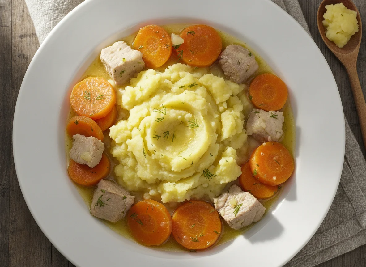 Möhreneintopf mit Kartoffeln und Fleisch photo