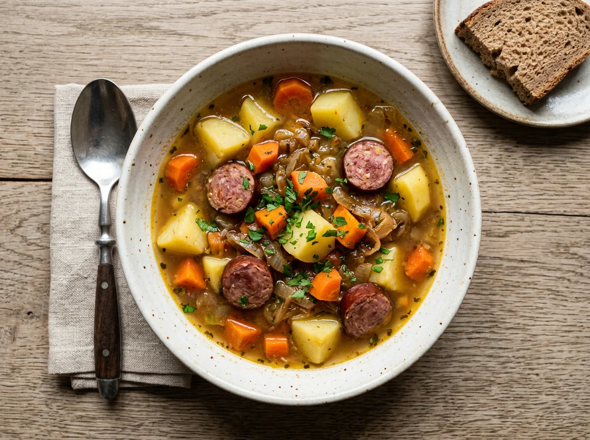 Möhren-Kartoffel-Eintopf mit Mettenden photo