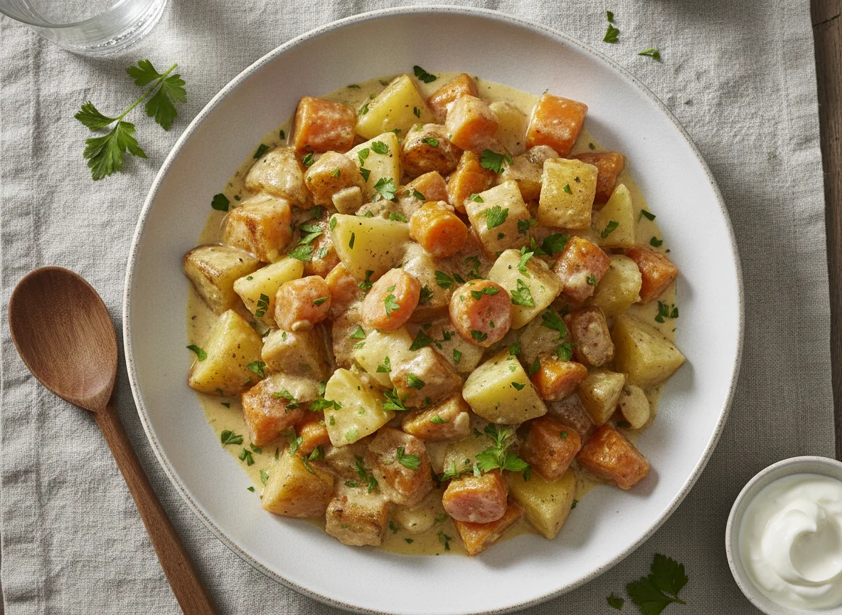 Möhren-Kartoffel-Gemüse in Sahnesauce photo