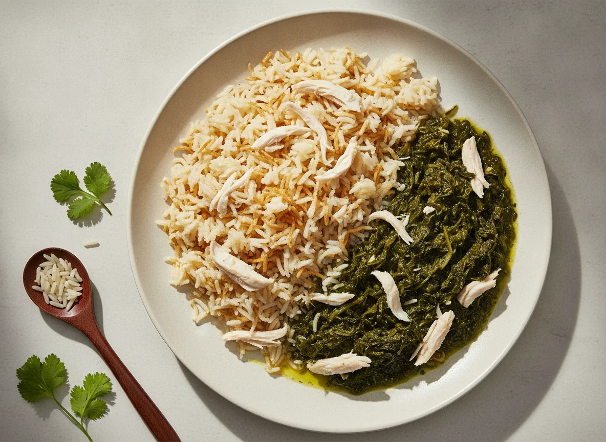 Molokhia mit Reis und Hähnchen photo