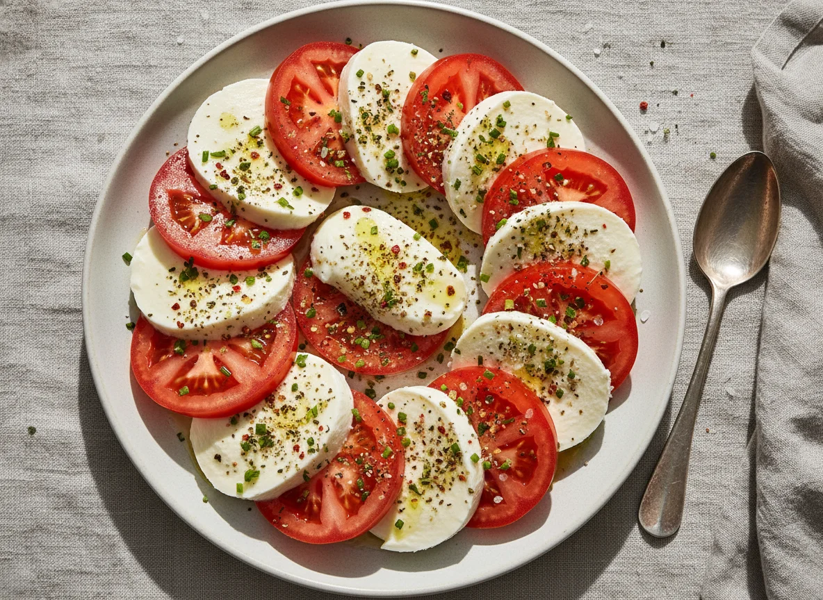 Mozzarella mit Tomaten und Gewürzen photo